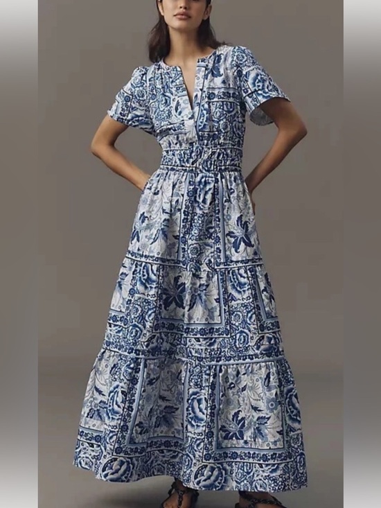 Anthropologie Dresses & Skirts - Anthropologie Somerset Blue and White Tile-Print Maxi Dress